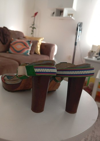 Yeşil Desenli Bohem Platform Topuklu Kadın Ayakkabı - Görsel 7