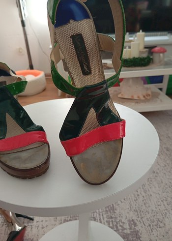 Yeşil Desenli Bohem Platform Topuklu Kadın Ayakkabı - Görsel 5