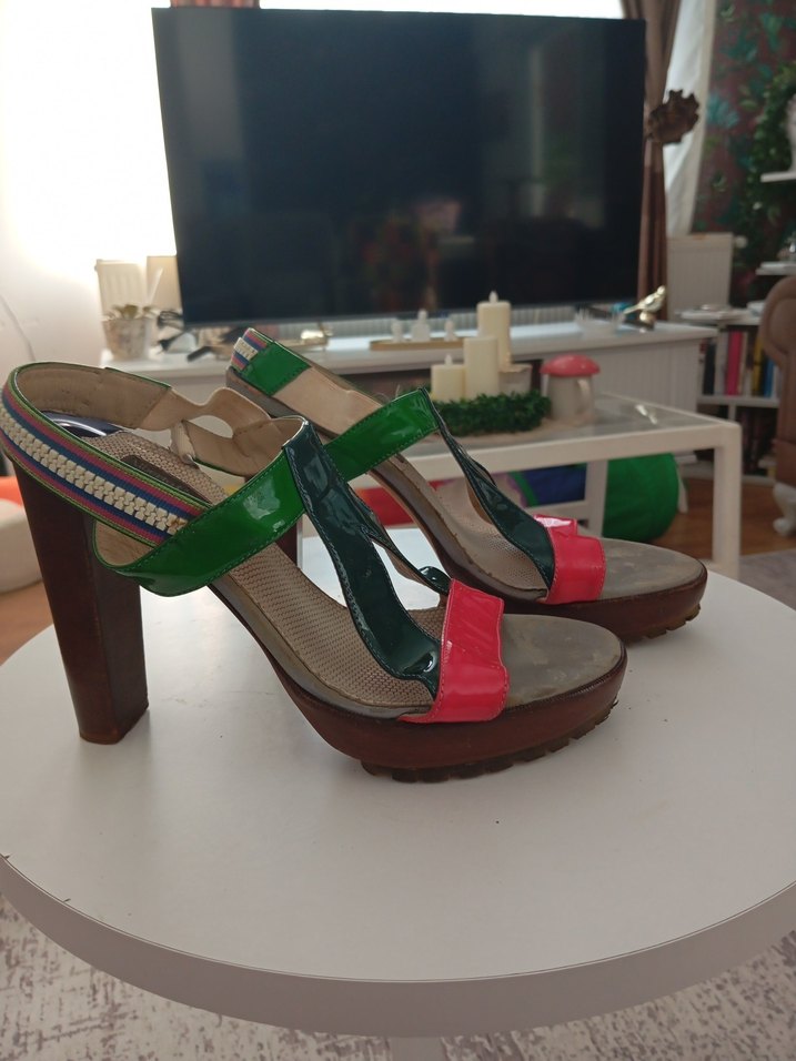 Yeşil Desenli Bohem Platform Topuklu Kadın Ayakkabı - Görsel 4