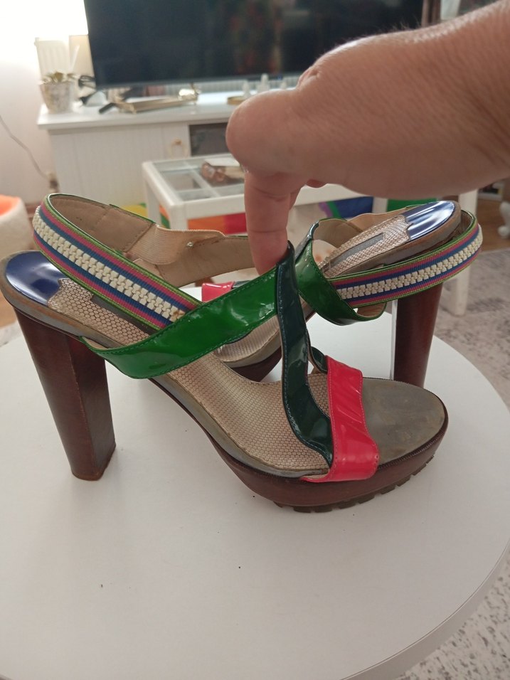 Yeşil Desenli Bohem Platform Topuklu Kadın Ayakkabı - Görsel 3