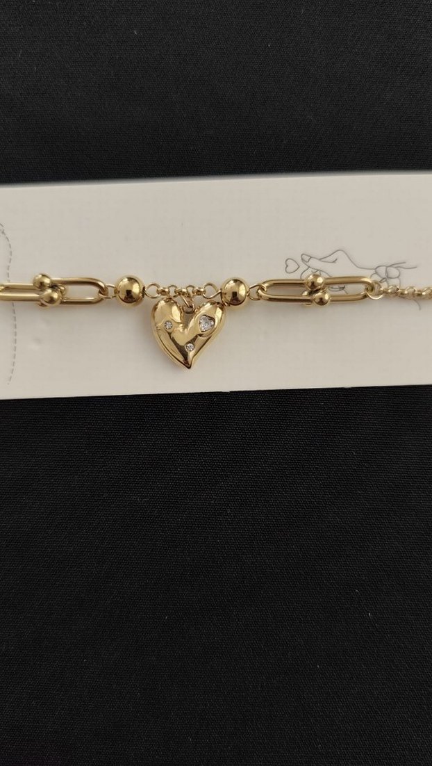 Altın Zincir Detaylı Kalp Bileklik - Görsel 5