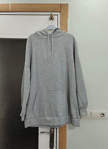 Gri oversize üç iplik kumaş sweatshirt