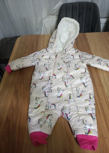 Kapüşonlu Kürklü Baskılı Bebek Tulumu - Görsel 2