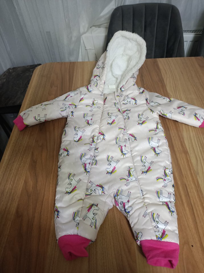 Kapüşonlu Kürklü Baskılı Bebek Tulumu - Görsel 2