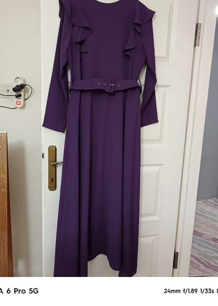 Koyu lila boydan elbise - Görsel 3