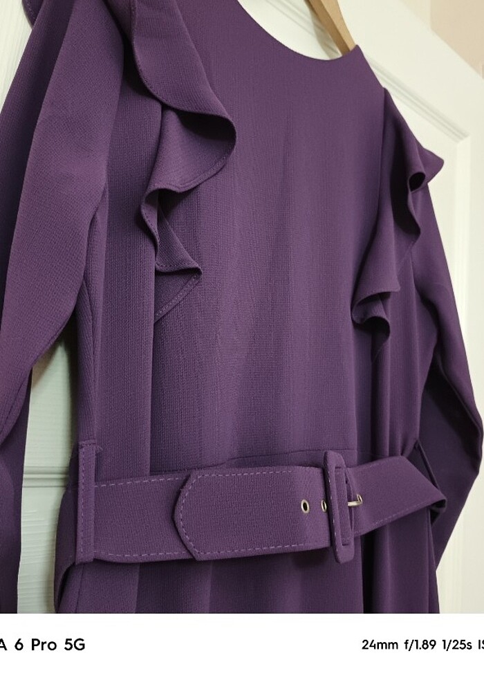 Koyu lila boydan elbise - Görsel 4