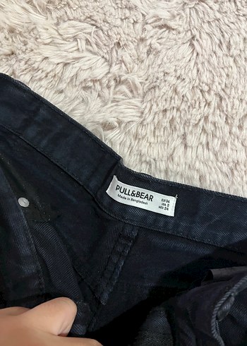 Pull and Bear Siyah Loose Fit Mini Denim Şort