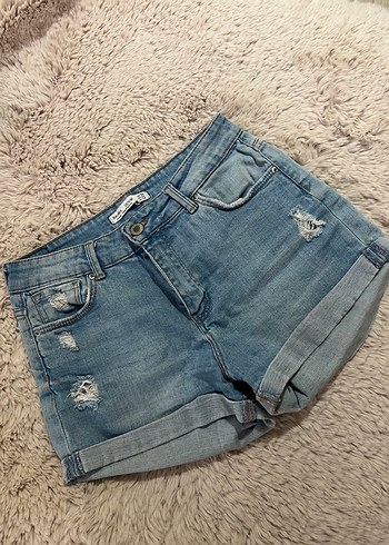 Düğmeli Mavi Kadın Mini Denim Şort