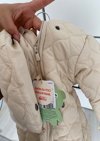 Kürklü Kapüşonlu Kahverengi Unisex Bebek Tulumu - Görsel 4