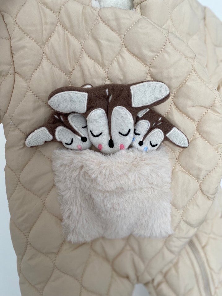 Kürklü Kapüşonlu Kahverengi Unisex Bebek Tulumu - Görsel 2