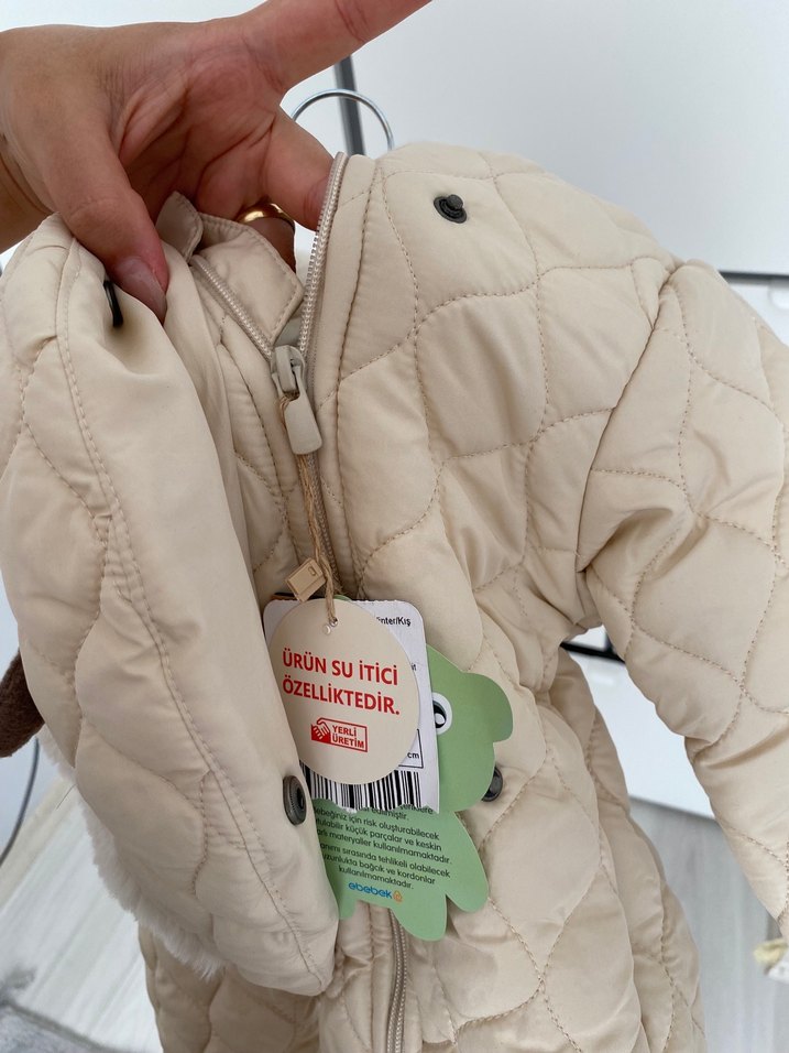 Kürklü Kapüşonlu Kahverengi Unisex Bebek Tulumu - Görsel 4