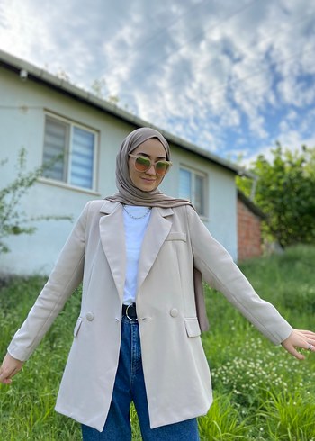 Bej Kadın Midi Blazer Ceket