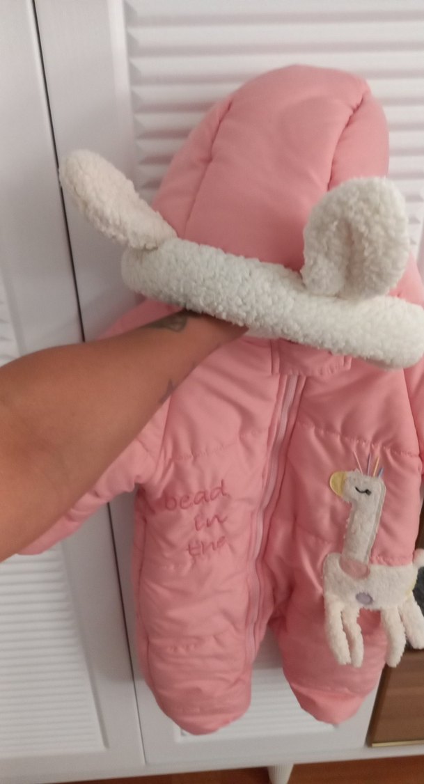 Pembe Kürklü Nakışlı Bebek Kız Tulumu - Görsel 3