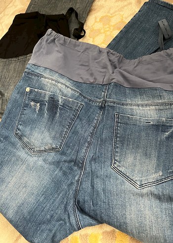 44 Beden Düğmeli Nakışlı Kadın Denim Pantolon hamile
