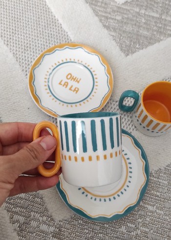 Beden Pastel Renkli Desenli Kahve Fincanı Takımı