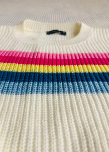 Renkli Çizgili Kadın Triko Kazak - Görsel 3