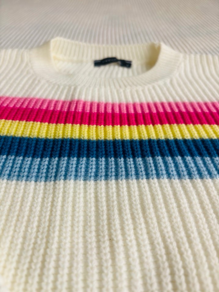 Renkli Çizgili Kadın Triko Kazak - Görsel 3