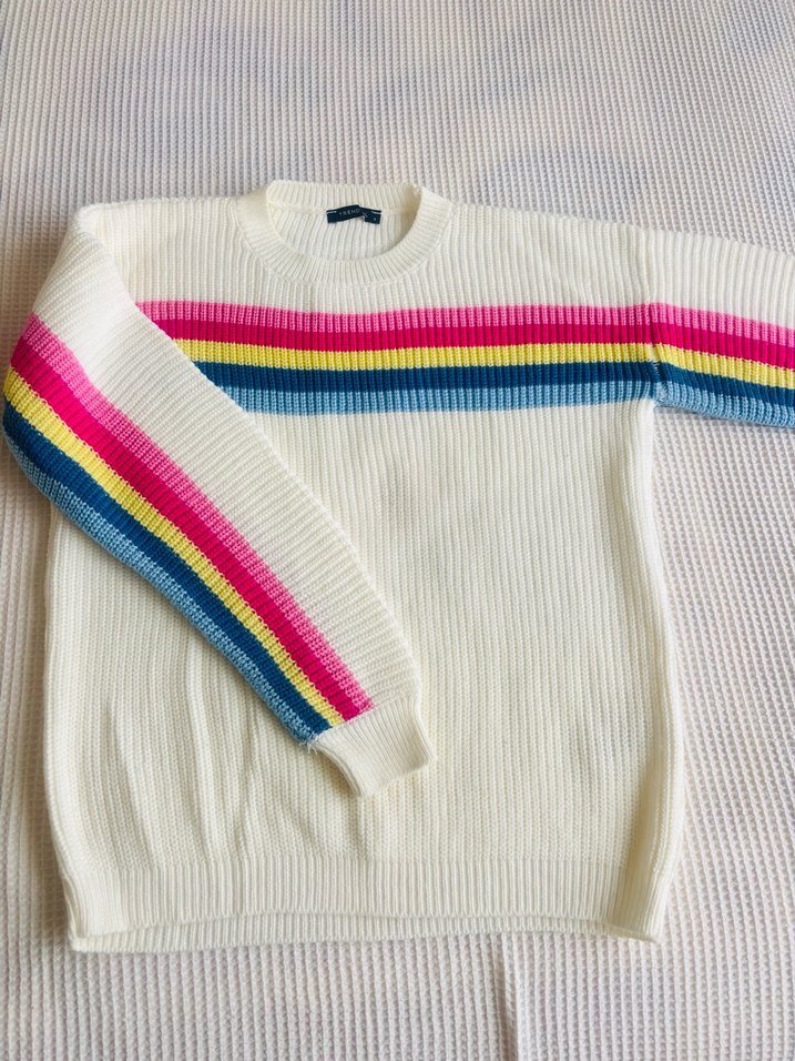 Renkli Çizgili Kadın Triko Kazak - Görsel 2