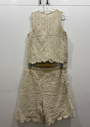 Bej Dantel İşlemeli Kısa Kadın Elbise - Görsel 4