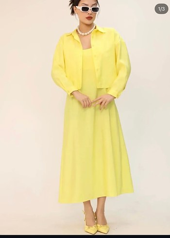 Sarı Uzun Askılı Kadın Elbise - Görsel 2