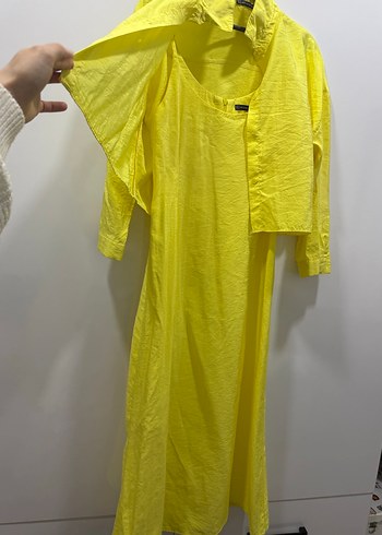 Sarı Uzun Askılı Kadın Elbise - Görsel 6