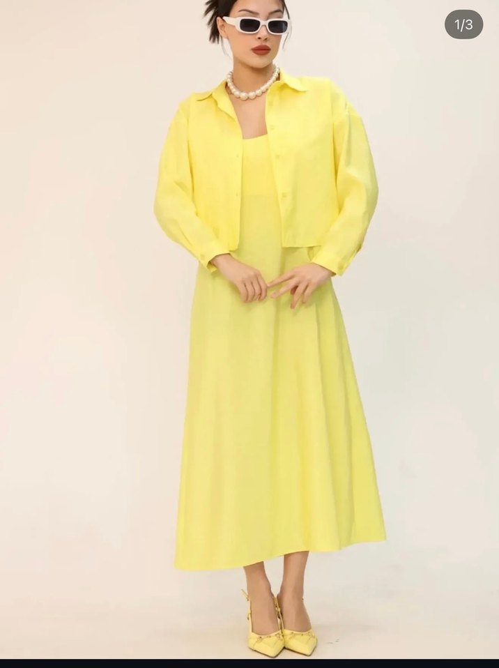 Sarı Uzun Askılı Kadın Elbise - Görsel 2