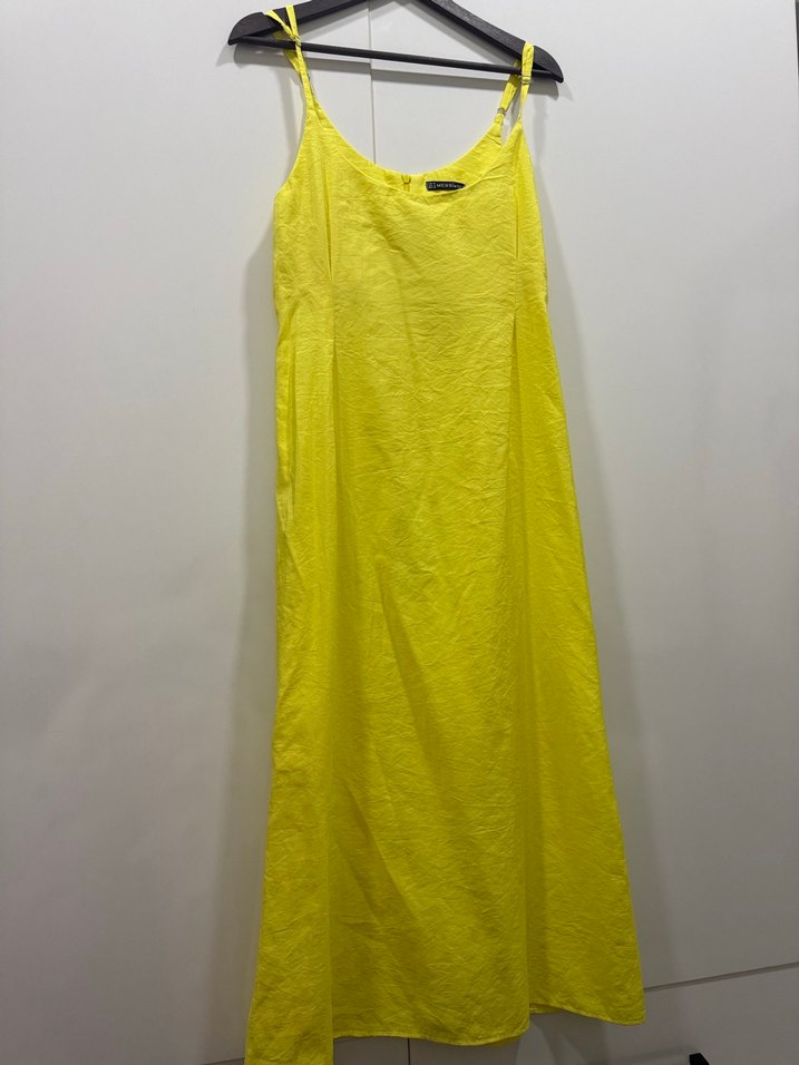 Sarı Uzun Askılı Kadın Elbise - Görsel 4