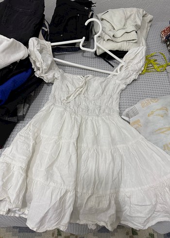 Beyaz Fırfırlı Mini Kadın Elbise - Görsel 2