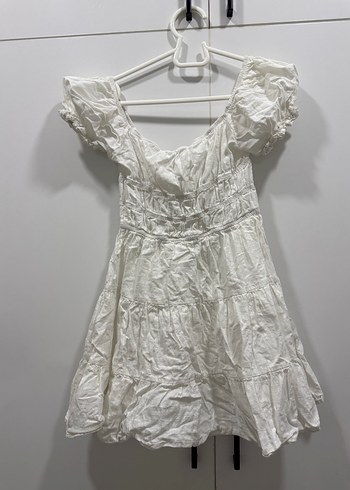 Beyaz Fırfırlı Mini Kadın Elbise - Görsel 5