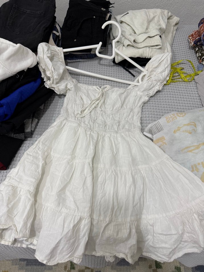 Beyaz Fırfırlı Mini Kadın Elbise - Görsel 2