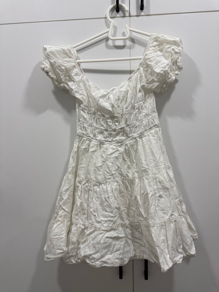 Beyaz Fırfırlı Mini Kadın Elbise - Görsel 5