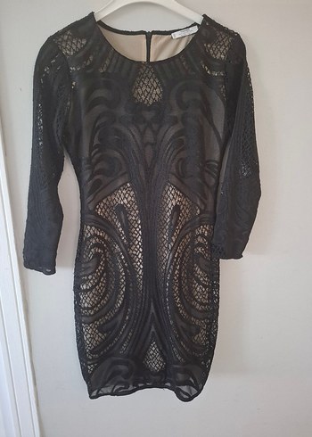 Dantel Detaylı Mango Siyah Midi Elbise - Görsel 5