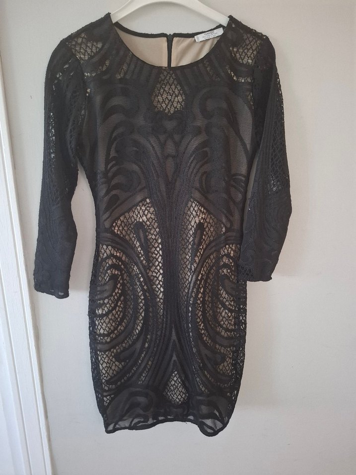 Dantel Detaylı Mango Siyah Midi Elbise - Görsel 5