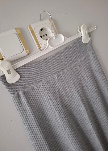 Gri Uzun parçalı triko Etek - Görsel 2