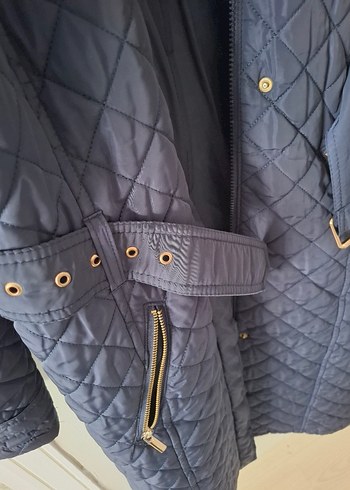 Kemerli Lacivert Uzun Kadın Mont - Görsel 3