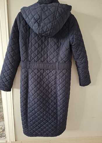 Kemerli Lacivert Uzun Kadın Mont - Görsel 5