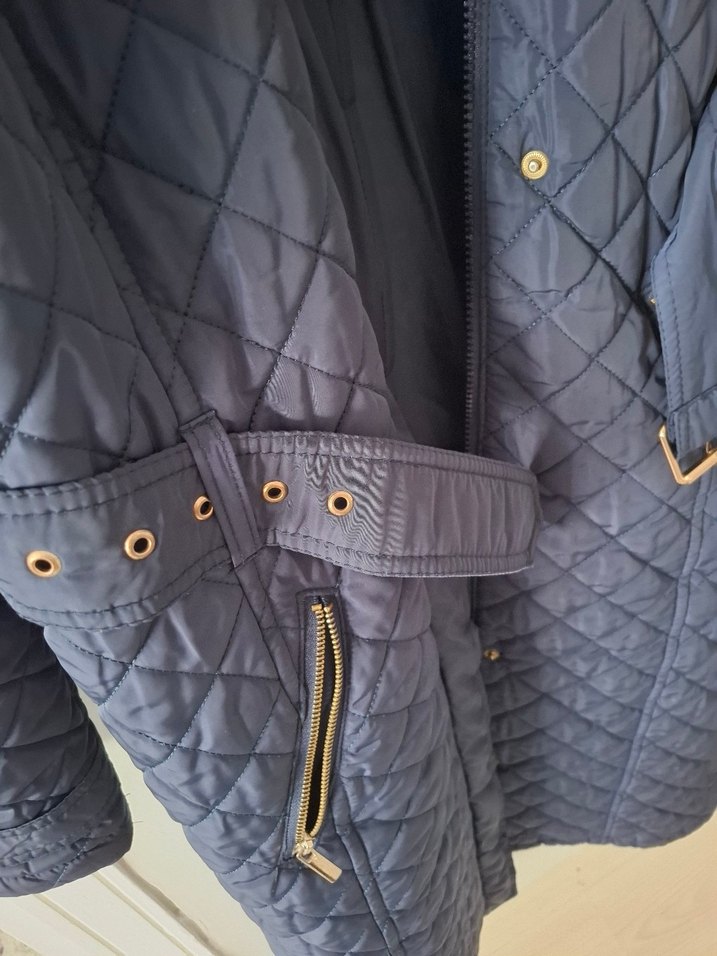 Kemerli Lacivert Uzun Kadın Mont - Görsel 3