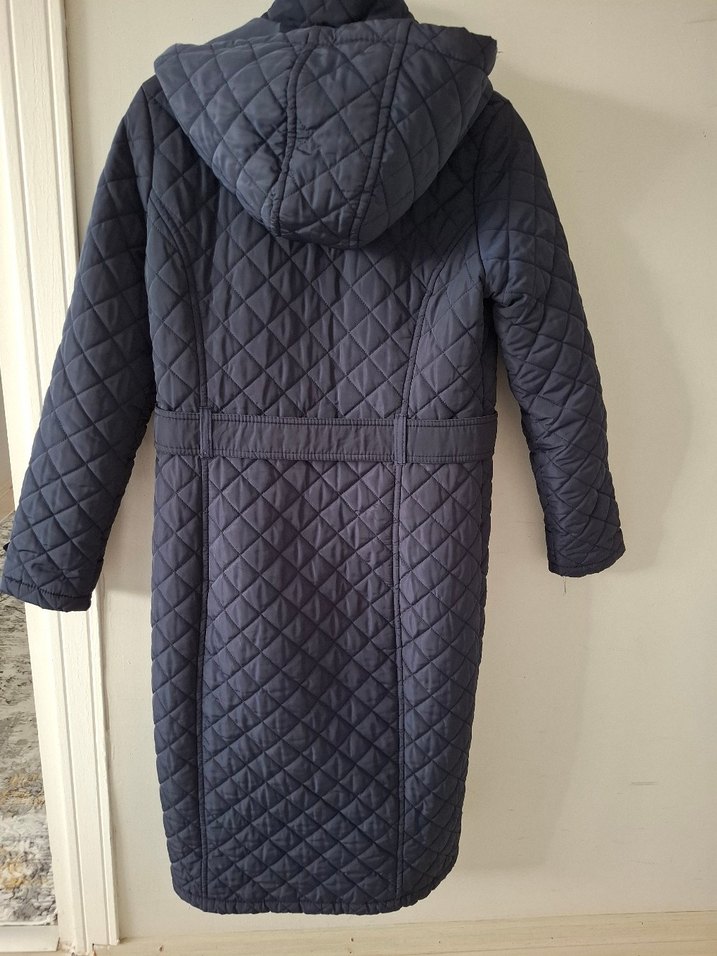 Kemerli Lacivert Uzun Kadın Mont - Görsel 5