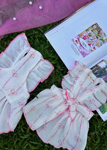 Pembe Nakışlı Bebek Kız Takımı Dantelli