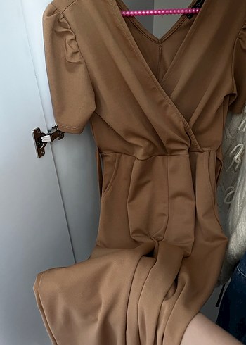 Bej Drapeli V Yaka Midi  Tulum - Görsel 2