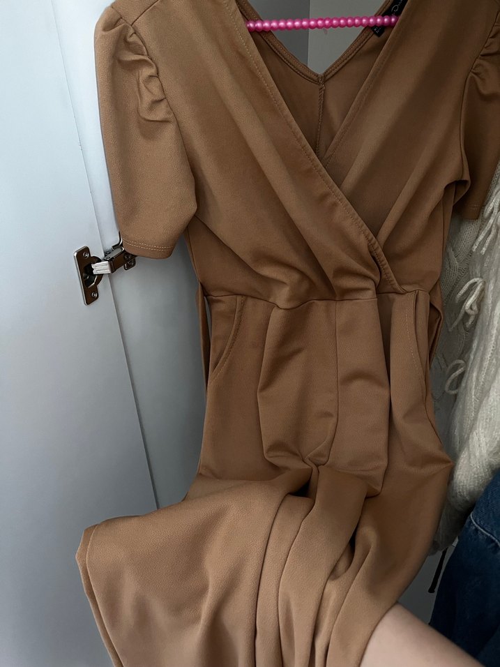 Bej Drapeli V Yaka Midi  Tulum - Görsel 2