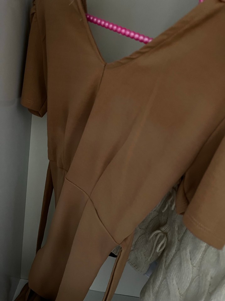 Bej Drapeli V Yaka Midi  Tulum - Görsel 4