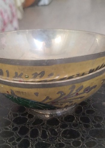 Sarı İşlemeli Parlak Çelik Kase Pirinç tas - Görsel 2