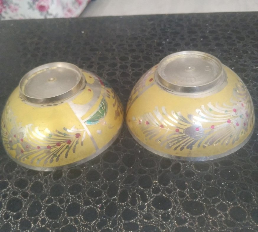 Sarı İşlemeli Parlak Çelik Kase Pirinç tas - Görsel 3