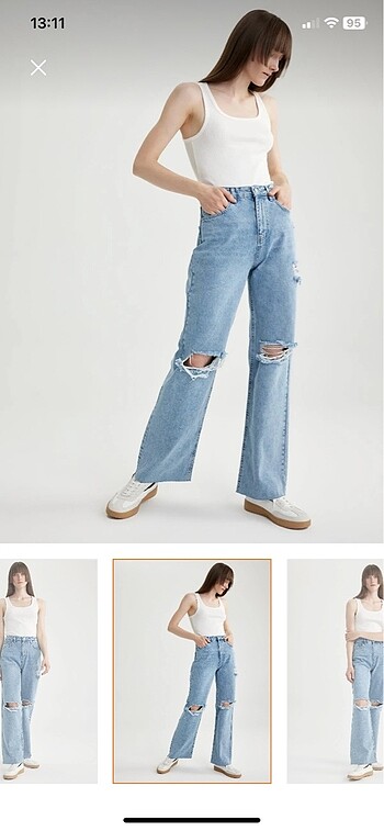 Wide leg jean mavi yüksek bel yırtıklı