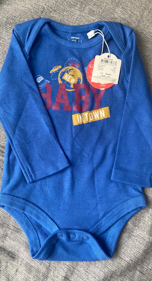 Mavi Baskılı Bebek zıbın0-3 Ay - Görsel 3