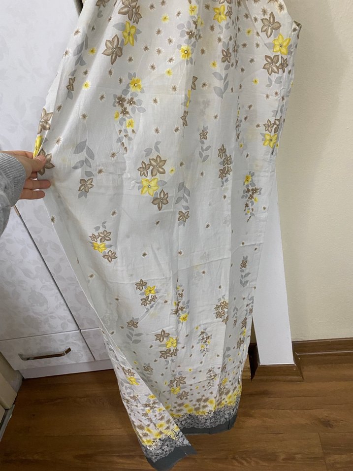 Bohem Gri Çiçekli Yüksek Yakalı Plaj Elbisesi - Görsel 2