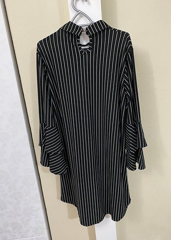 Düğmeli Siyah Beyaz Çizgili Kadın Tunik - Görsel 5