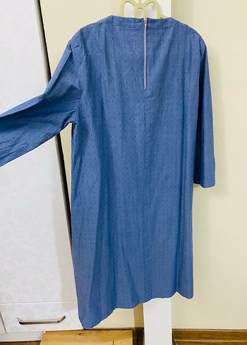 Mavi Pamuklu Düğmeli Elbise - Görsel 5