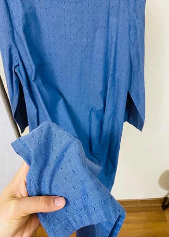 Mavi Pamuklu Düğmeli Elbise - Görsel 4